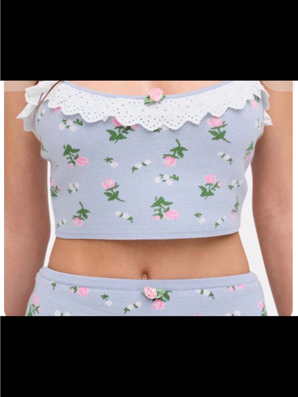 For Love & Lemons AMALIA KNIT CROP TOP - BLUE strapless